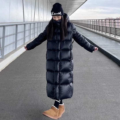 Black Down Jacket Women Hooded Coat Keep Thickening Warm Fashion Streetwear Duck Down Feather Female 2024 Winter Long Outwear