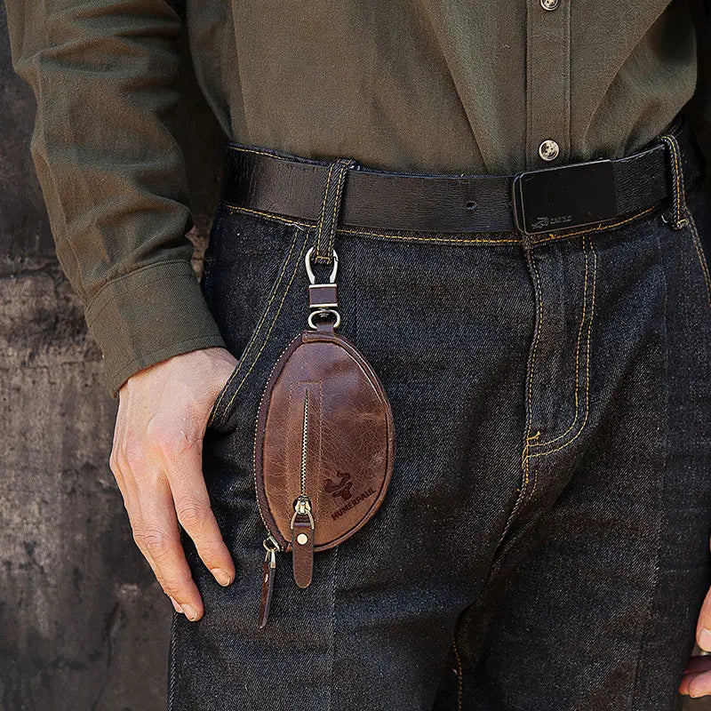 HUMERPAUL Small Key Wallet Men 100% Genuine Leather Car Key Holder Top Quality Zipper Housekeeper Keys Organizer with Coin Purse