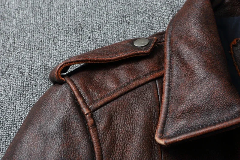 Vintage Red Brown Genuine Leather Jacket Men Soft Real Cowhide Black Winter Coat Biker Jackets Jaqueta Masculina De Couro