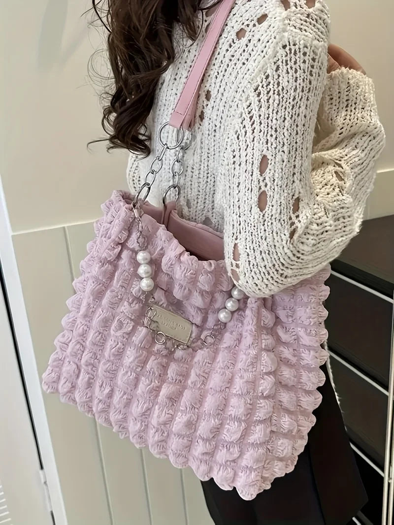 Chic Cloud Tote Bag Large Capacity Nylon Women's Shoulder Bag with Zipper Closure Polyester Lining, Perfect for Commuting Outing