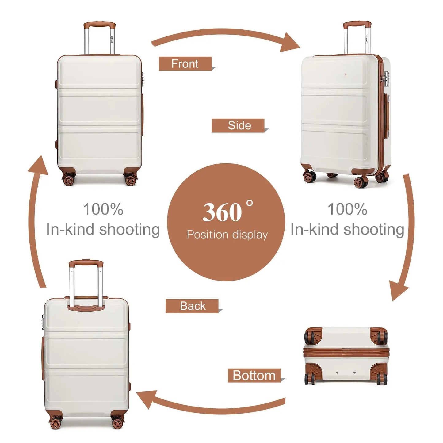 Kono Lightweight Cabin Suitcase - 20/24/28 Inch ABS Hard Shell, Fits EasyJet Under Seat, large-Compact Carry-On Trolley Case