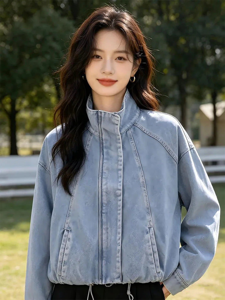 UETEEY Fashionable Versatile Loose Long Sleeve Denim Jacket Women's Cross-Border  Street Style Thickened Zipper Closure