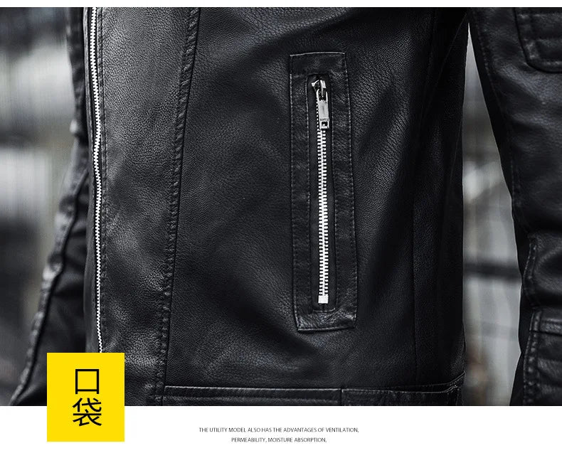 Male Slim Fit Pu Leather Coats Mens Motorcycle Jackets Black Outwear Leather Coats Man High Quality Business Leather Jacket