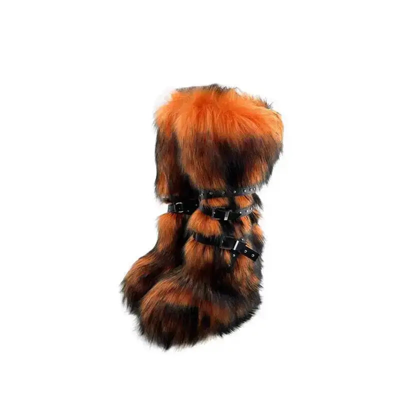 2025 Winter Subculture High Top Furry Boots For Women Snow Boots Niche Lined Thick Soled Long Tube Snow Boots