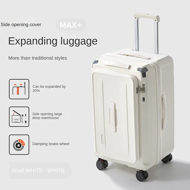 Side-Opening Suitcase 28 inch Large Capacity Expandable Luggage 24/26 Thickened Trolley Case 20 inch Boarding Box with 5 Wheels