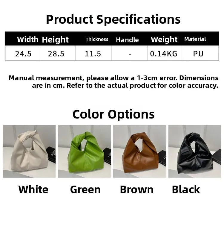 Elegant Folded Cloud Women's Handbag Trendy Minimalist PU Leather Tote Bag Soft Surface Magnetic Buckle Closure Casual Use