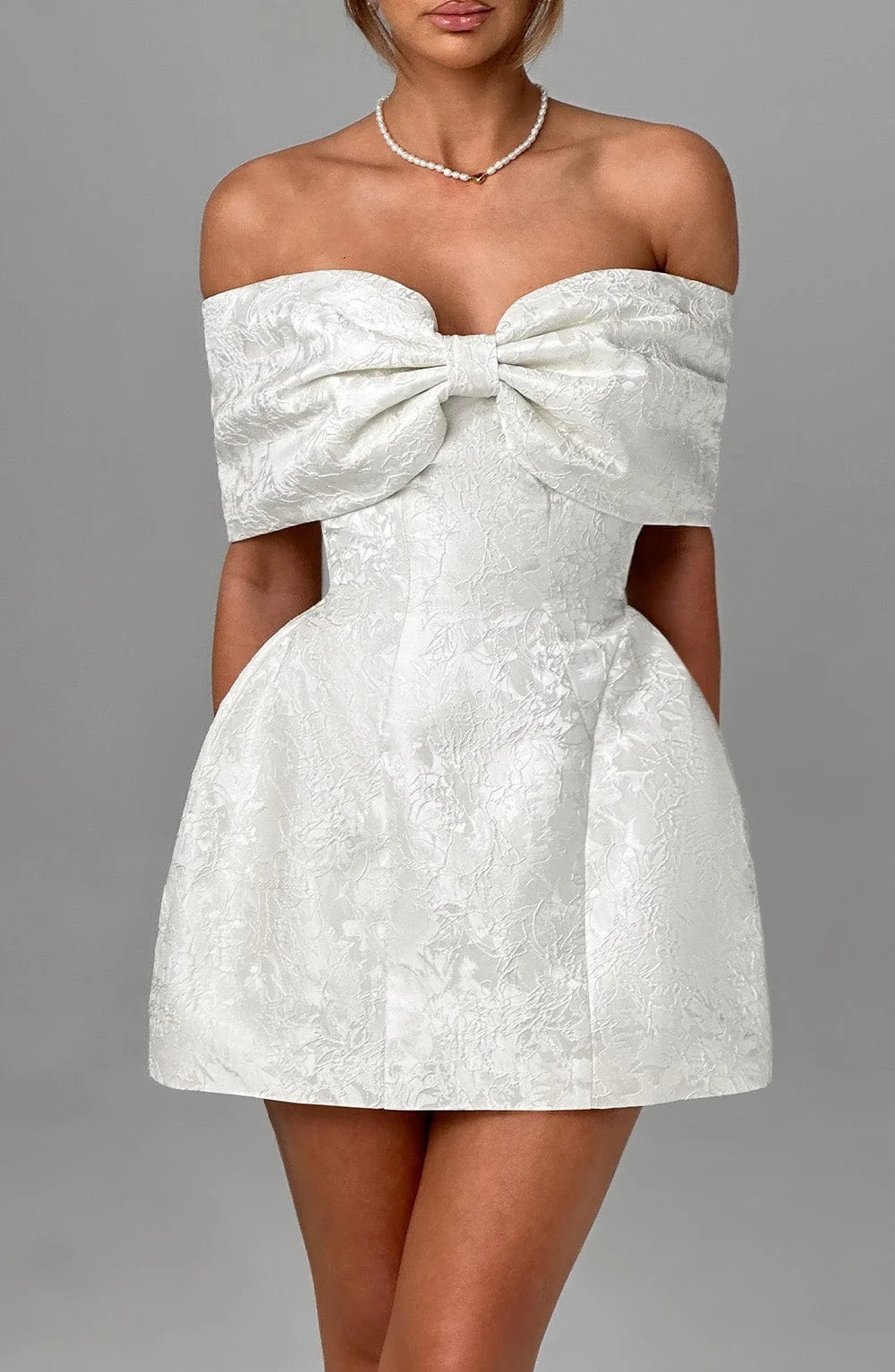 Pink Big Bow Jacquard Prom Dress Off Shoulder Women Formal Evening Gowns Fitted Mini Skirt For Wedding Cocktail Party