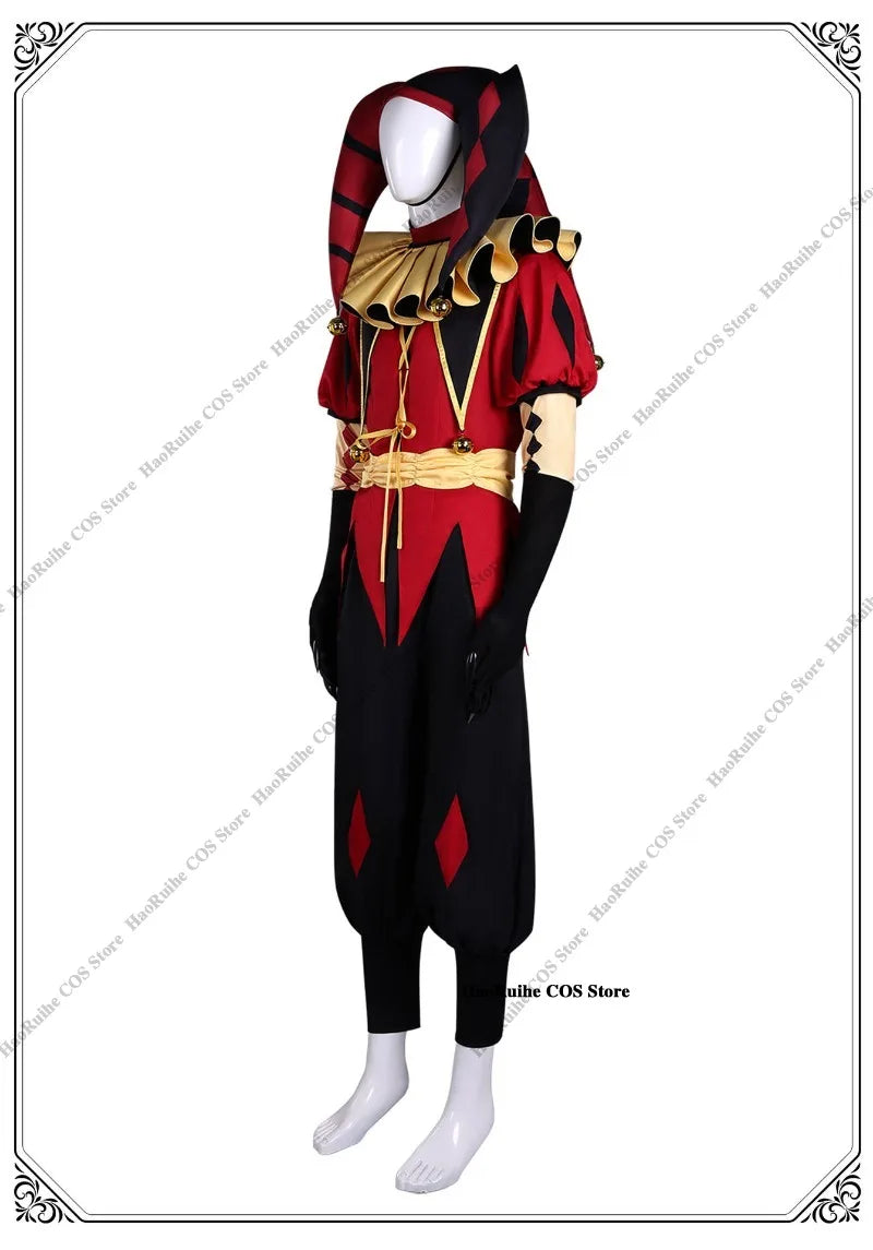 Hot The Freak Circus Pierrot Jester Harlequin Cosplay Costume Adult Clown Top Pant Wigs Joker Uniform Halloween Costume Carnival