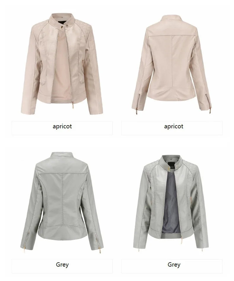 Women's Elegant Stand-up Collar Solid Jacket 2022 Female Three-dimensional Pattern Coat S-4XL New Pu Faux Leather Jacket Women