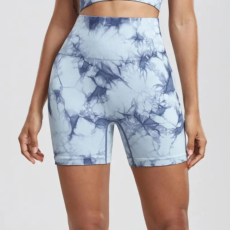 Women's Yoga Shorts Tie Dye Peach Butt Quick Dry Fitness Pants High Stretch Hip Lift Sweatpants Tight Leggings