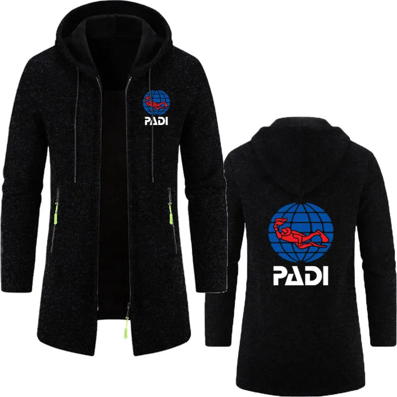 2025 Spring Autumn Scuba Driver Padi Man Hoodies Sweatshirts Fleece Warm Zipper Long Hooded cardigan for Men Jackets Coat