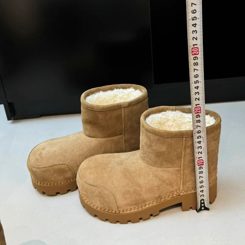 Fashionable Snow Boots Platform Elevating Warm Cotton Shoes Warm Big Head Design Long Boots Ladies All-over Brown Long Boots
