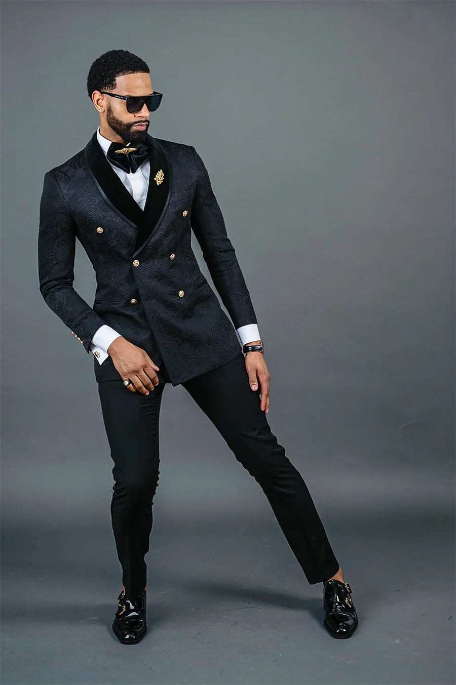 Floral Wedding Suits for Men Double Breasted Jacket with Pants Slim Fit Custom Made Male Fashion Tuxedo 2 Pieces Fashion Suit