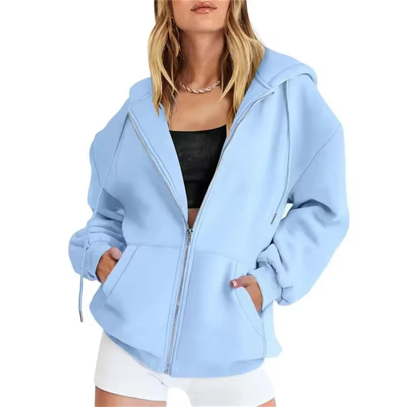 Spring Autumn Winter Fashion Zipper Hoodies Women Cardigan Coat Daily Long Sleeve Tops Versatile Casual Hoodies Women Sweatshirt