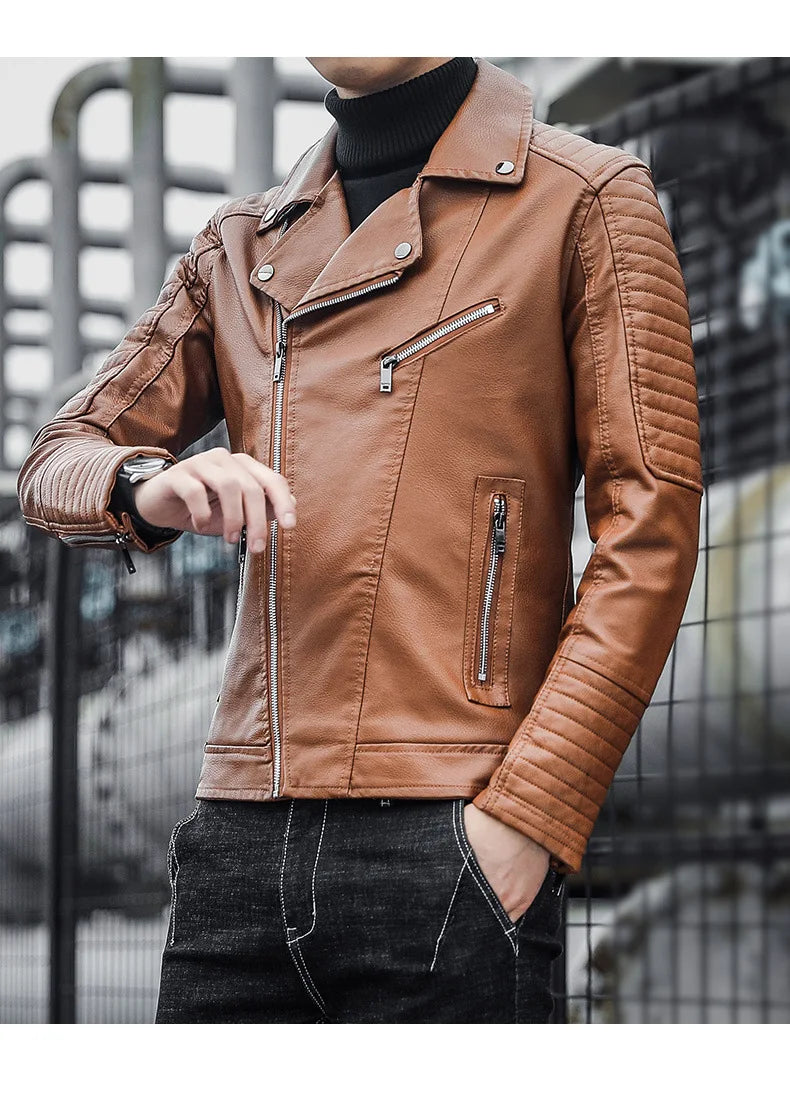 Male Slim Fit Pu Leather Coats Mens Motorcycle Jackets Black Outwear Leather Coats Man High Quality Business Leather Jacket
