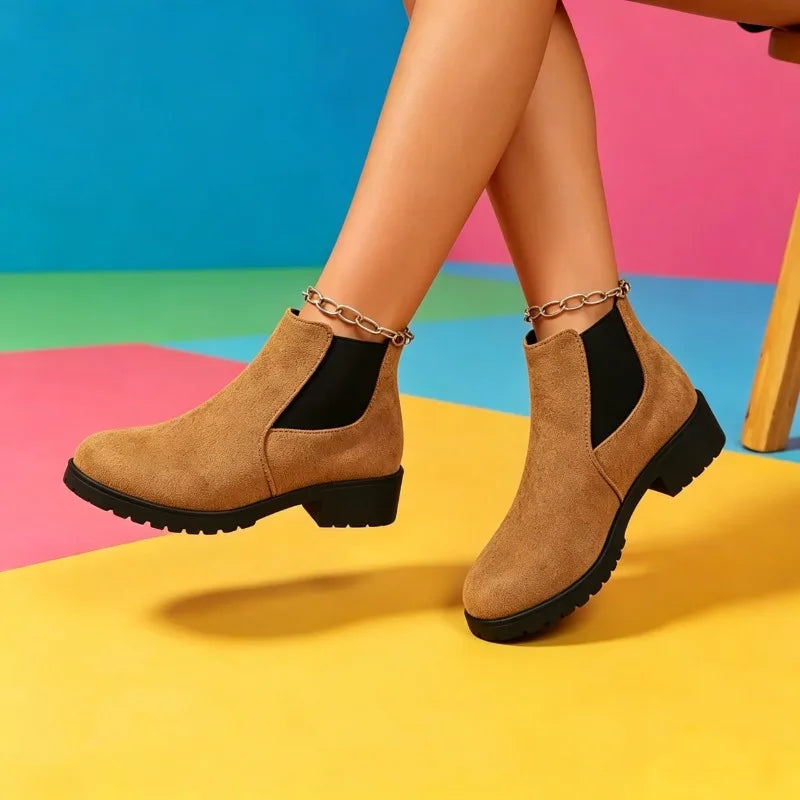 Women Suede Chelsea Boots Thick Sole Elastic Side Non Slip Casual Footwear All Season Daily Wear Comfortable Fit Chunky Design