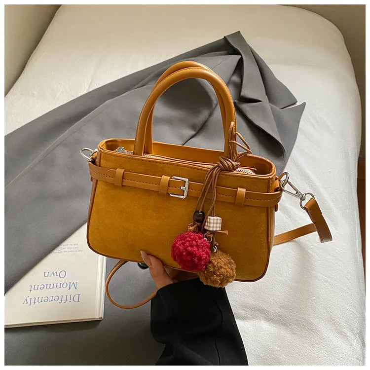 Retro Faux Suede Women's Handbag Fashionable Small Square Bag 2025 Winter Simple Short Handle Single Shoulder Crossbody Bag