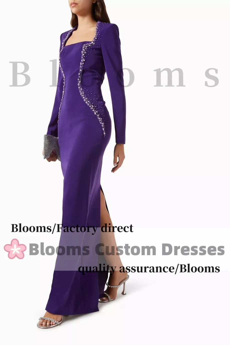 Customized Exquisite Beadings Purple Evening Dresses 2025 Women Wedding Elegant Party Dress Long Sleeves Prom Gown