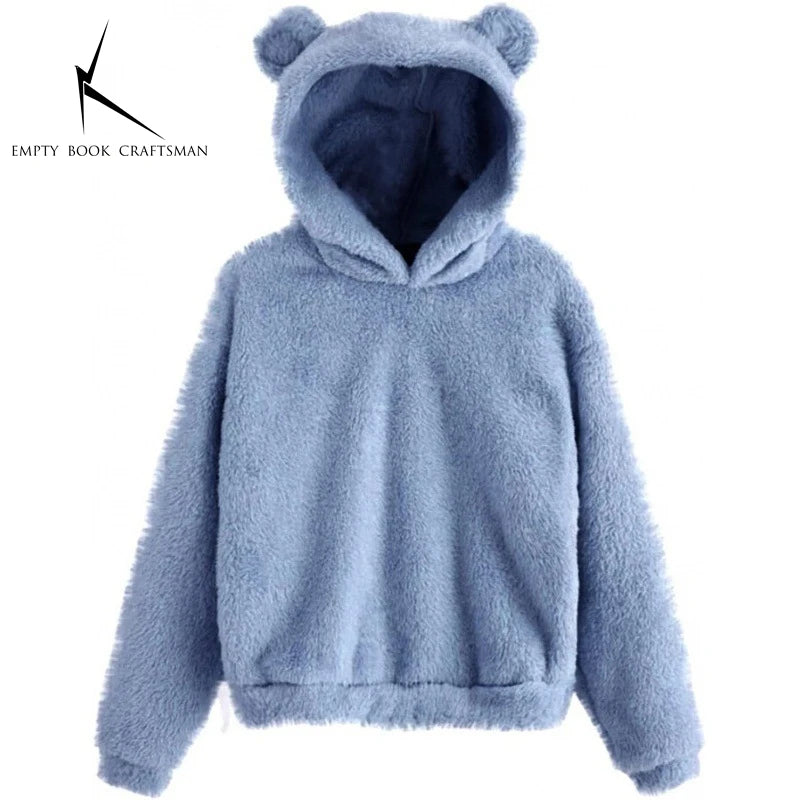 Fall Winter Women's Hoodies Winter Women Long Sleeve Rabbit Ear Hood Sweatshirt Cute Plush Warm Casual Cute Hoodie Tops 2026