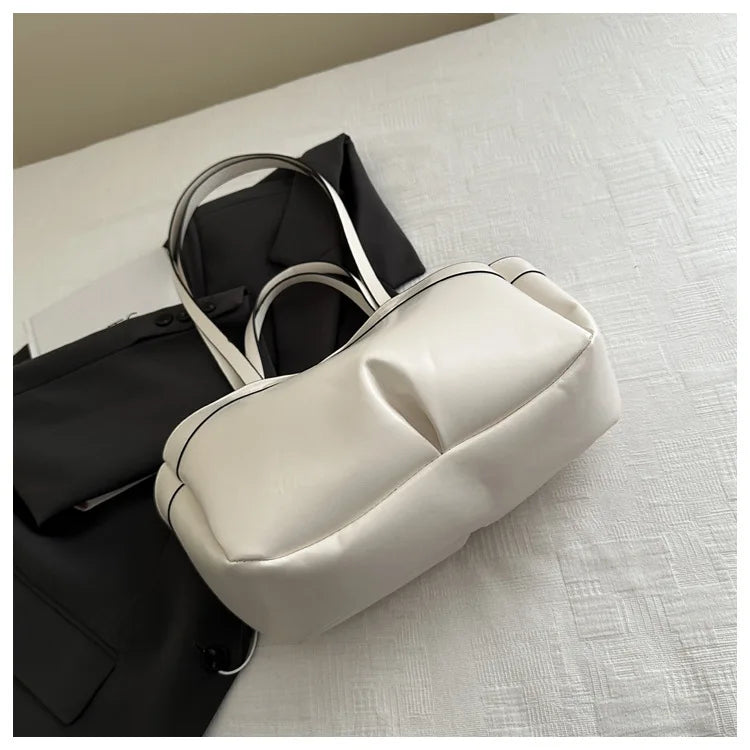 Solid Color Soft Leather Handbag Women Single Shoulder Tote Bag, Large Capacity Commuting Set Handbags Shopping Cross Body Bags