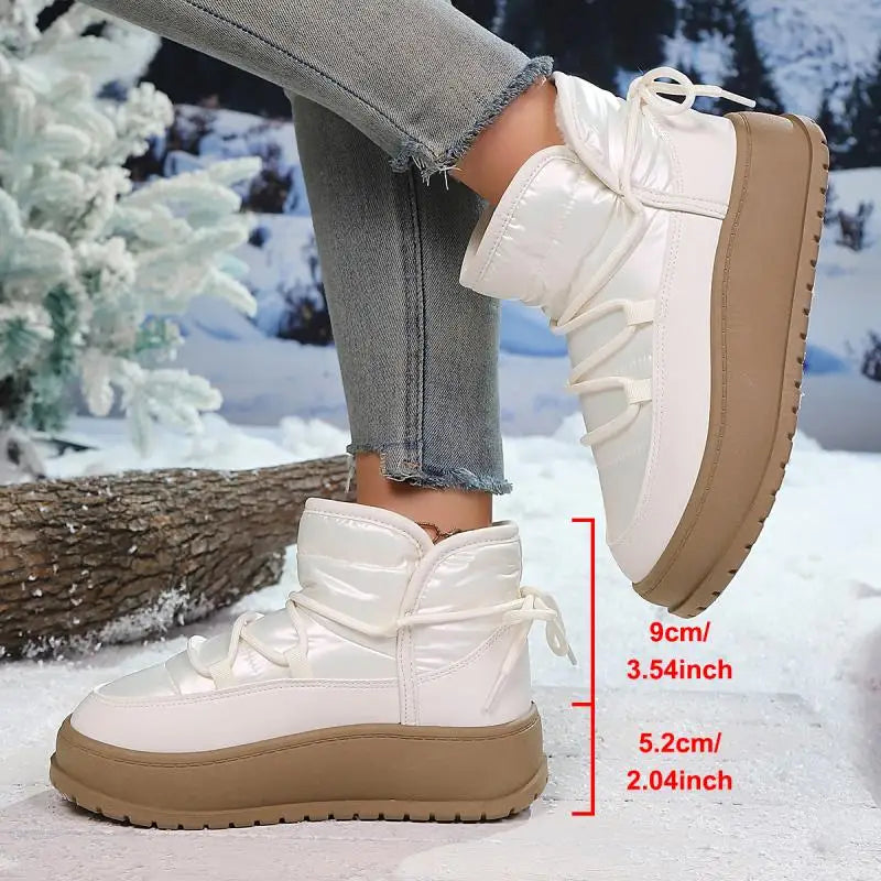 Comfort Platform Waterproof Snow Boots Women 2026 Winter Lace Up Decoration Thick Bottom Moon Boots Women Plush Short Booties