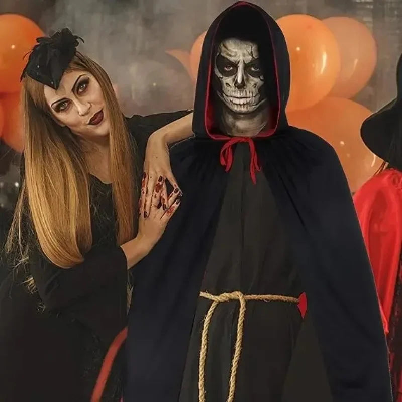 Halloween Themed Party Two Layer Two-Tone Hooded Stand-Up Collar Vampire Costume Robe Cloak, Unisex Adult Reversible Stand-Up C