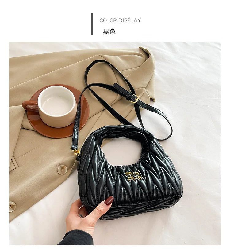 Designer Women Handbags 2025 French Women's Bag Pleated Miu Niche Trendy Handbag Crescent Bag Ins Single Shoulder Crossbody Bag