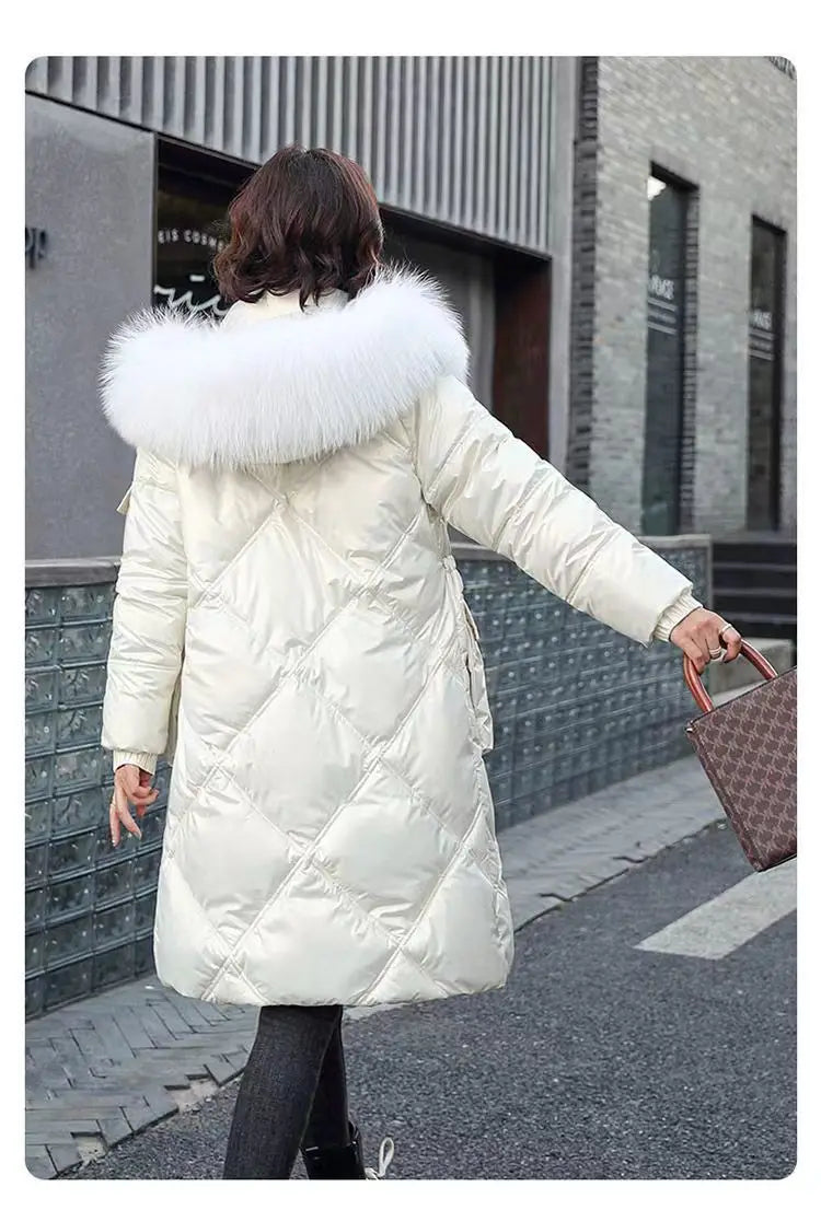 2023 Autumn Winter Hooded Fur Collar Long Parkas Mujer Thick Warm Down Cotton Padded Jacket Women Casual Hoodies Coat Female