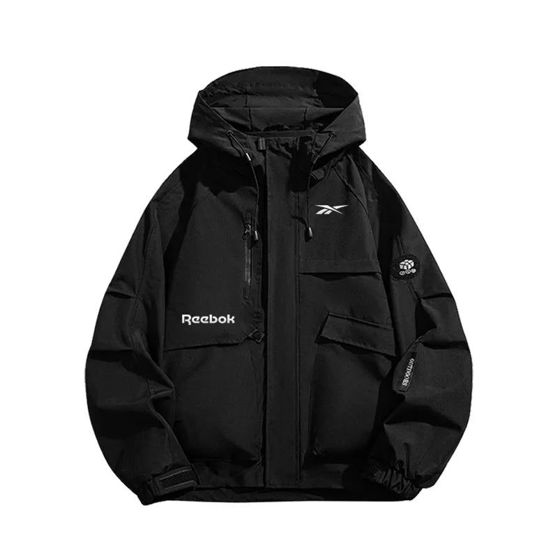 Reebok Logo 2026 Men's Windproof and Waterproof Jacket, Spring-Autumn Casual Style, Multi-Pocket Design, Youthful Style, Loose F