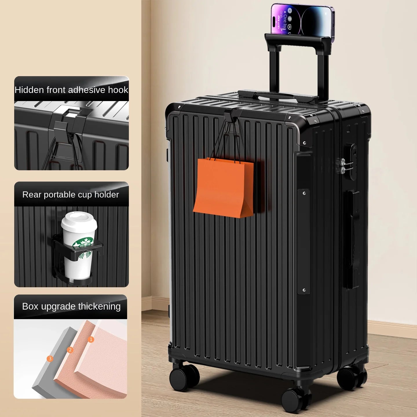 28/30 inch Large-capacity Luggage Lightweight Aluminium Frame Trolley Case 20 inch Can Boarding Zip Model Suitcases on Wheels