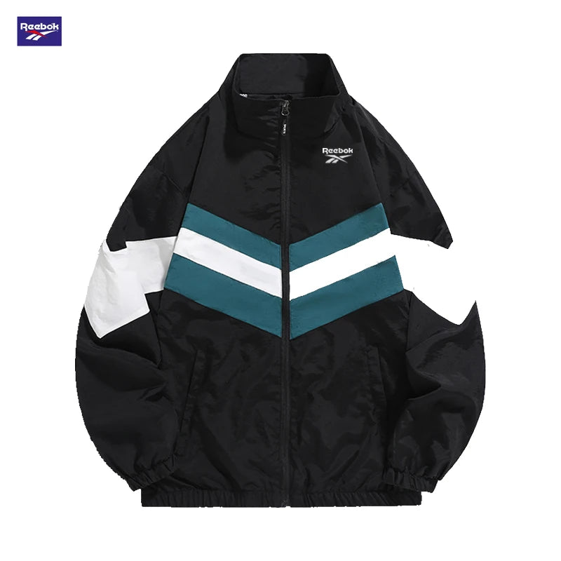 Reebok Men's Spring/Autumn Casual Jacket Windproof Two-Piece Set, Retro Street Style Color-Contrast Design, Overseas Street Tren