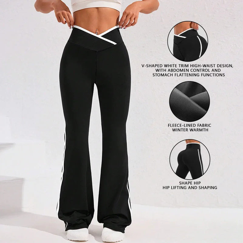 V-Cross Waist Flare Yoga Pants Women High-Waist Cross Sports Pants for Women Long Trousers Running Fitness Yoga Wear Leggings