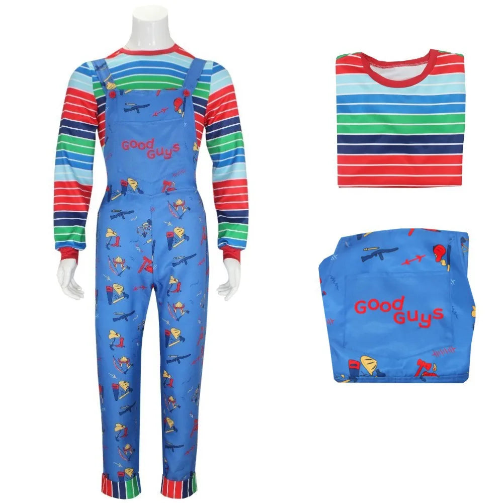 Anime Scary Chucky Cosplay Costume Horror Chucky Cosplay Mask Jumpsuits Halloween Clothing For Kids Men Women Party Costumes