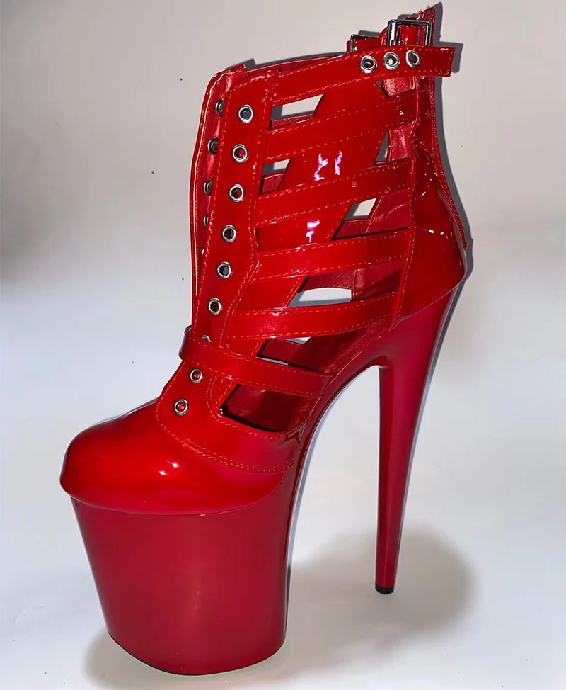 Exotic 20 cm Leopard Print Gothic Stripper Heels Size 34-46 8Inch Platform Ankle Boots Strip Pole Dance Catwalk Round Toe Women