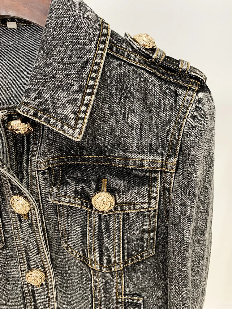 HIGH STREET Newest 2026 F/W Designer Fashion Women's Lion Buttons Stone Wash Denim Jacket