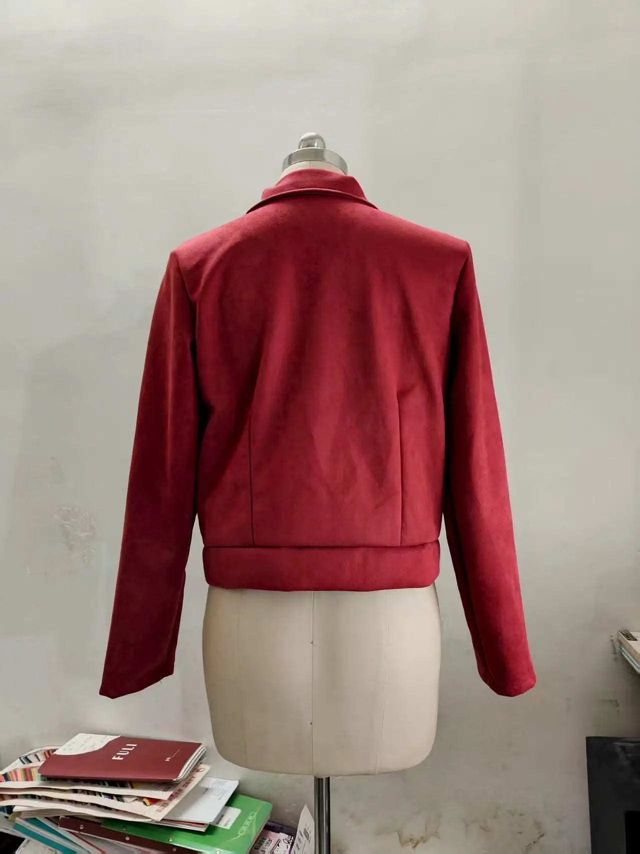 Women's Suede Faux Leather Jacket Autumn Zip-Up Moto Short Coat Lapel Collar Slim Fit Winter Outer Streetwear Casual Wear