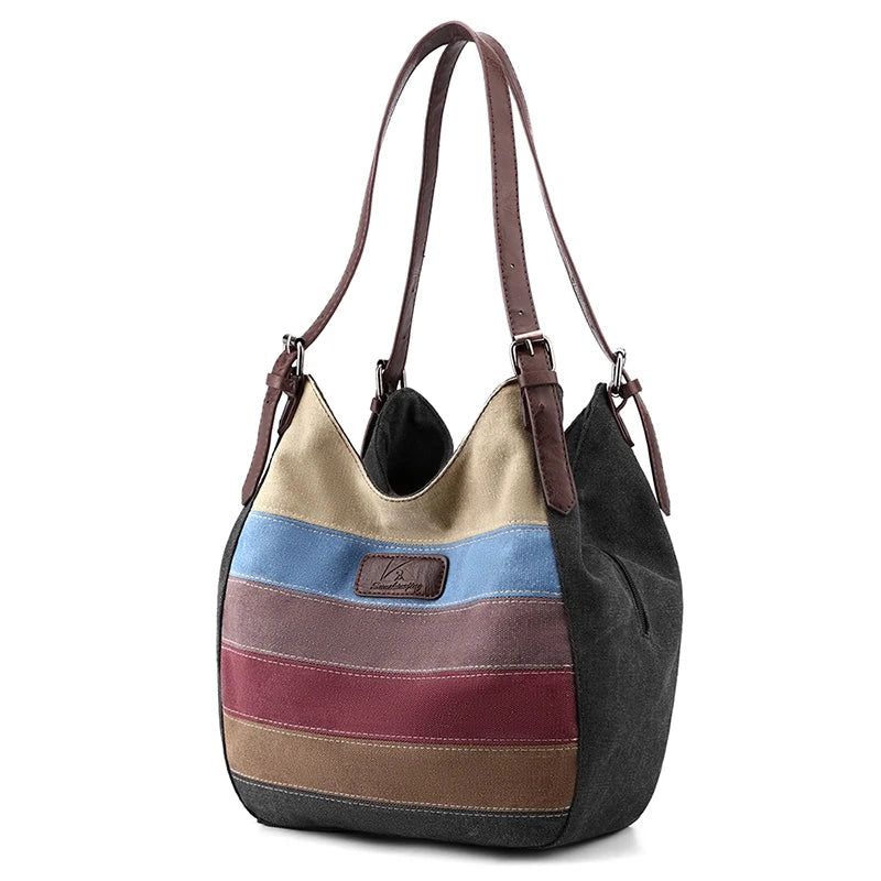 Canvas patchwork Female Top-Handle Bag Women Shoulder Bag Vintage Ladies Commuting Handbags