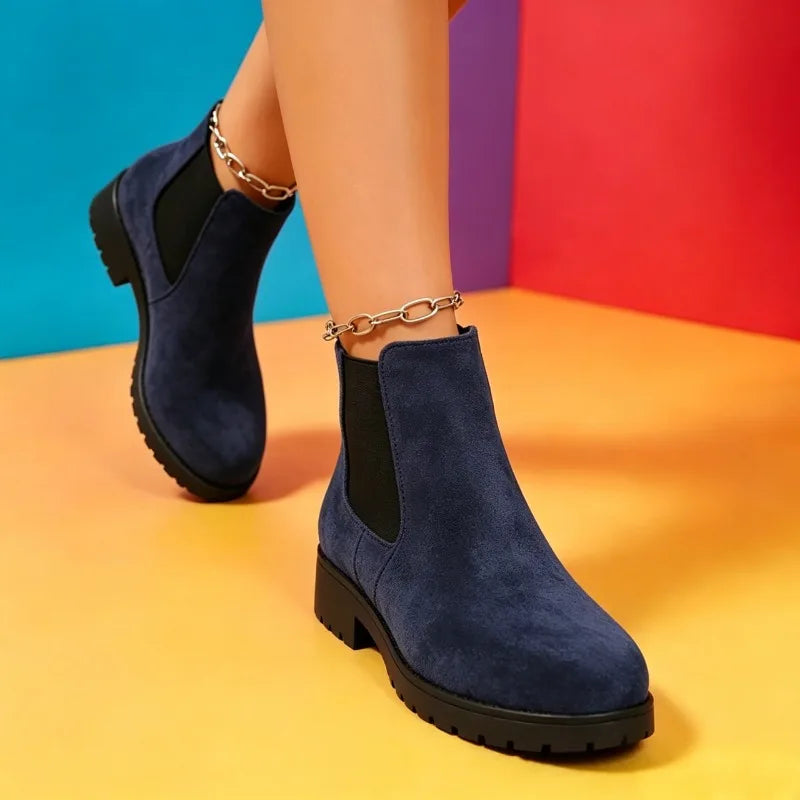 Women Suede Chelsea Boots Thick Sole Elastic Side Non Slip Casual Footwear All Season Daily Wear Comfortable Fit Chunky Design