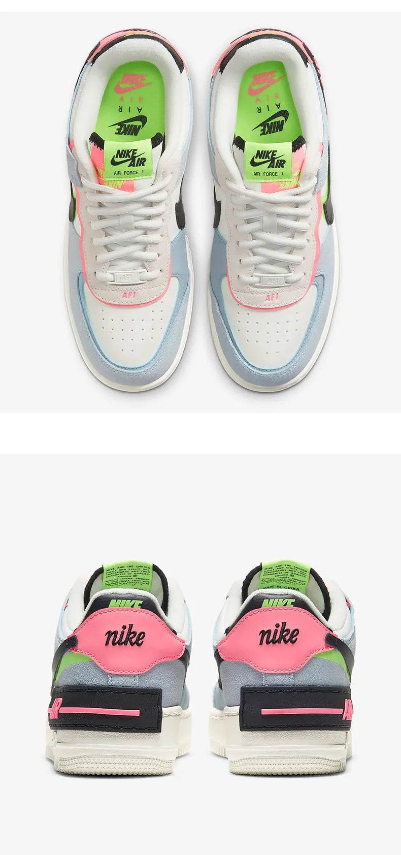 Nike Originals Mens Air Force 1 Shadow AF1 Pink Blue Macaron Casual Shoes CU8591-101