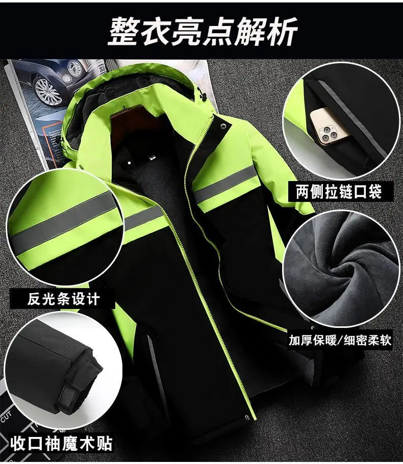 New Winter Work Jacket, Waterproof Windproof Reflective Thermal Coat with Fleece Lining, Stain Resistant Outdoor