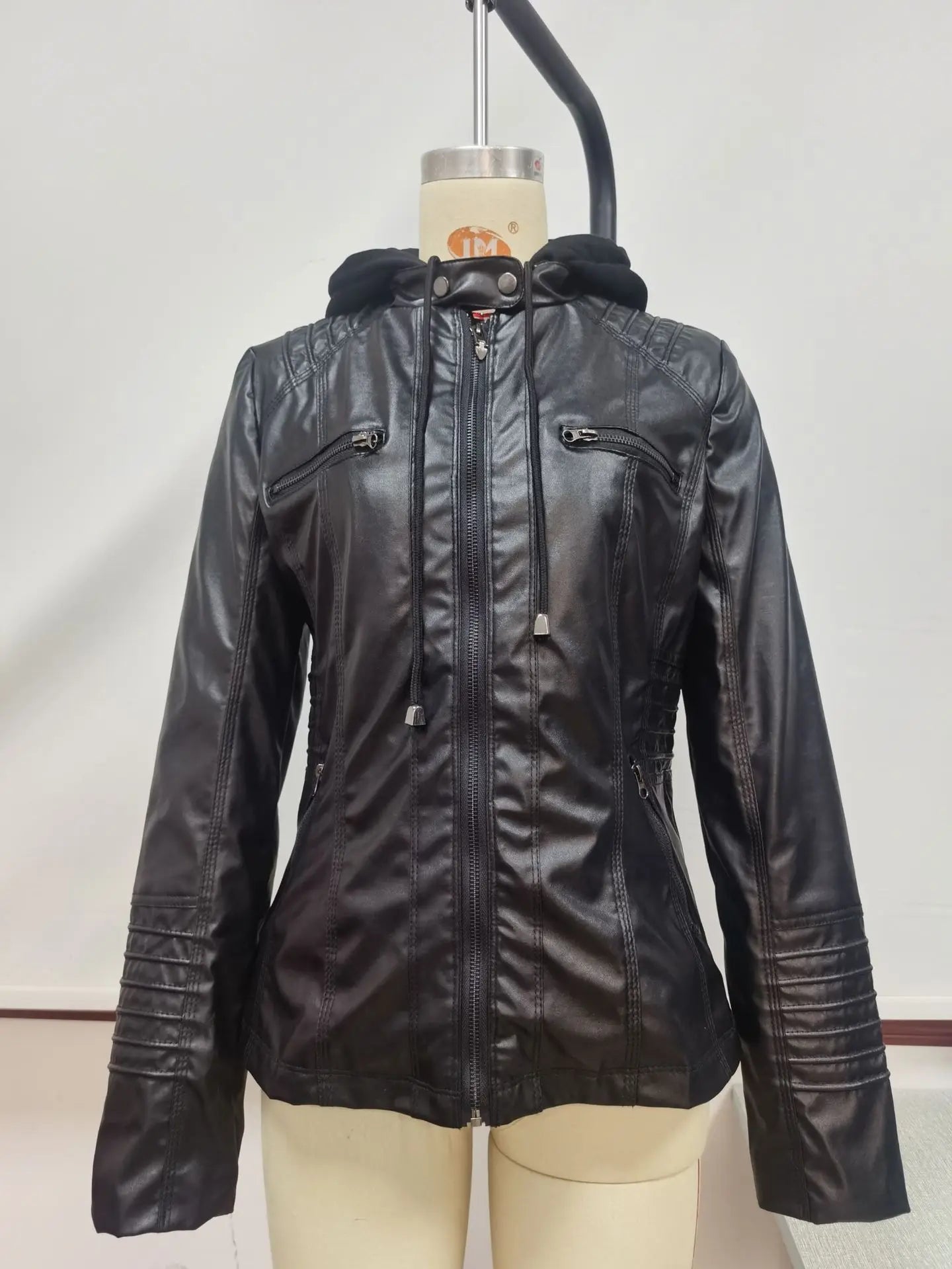 Faux Leather Jacket for Women, Female Winter Coat, Motorcycle Jacket, Faux Suede, PU Zipper Hoodies, Outerwear