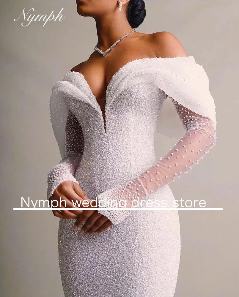 Vintage Lace Sequins Wedding Dress V Neck Full Sleeve Luxury Detachable 2 In 1Train Bride Gown Mermaid Vestido De Novia Customiz