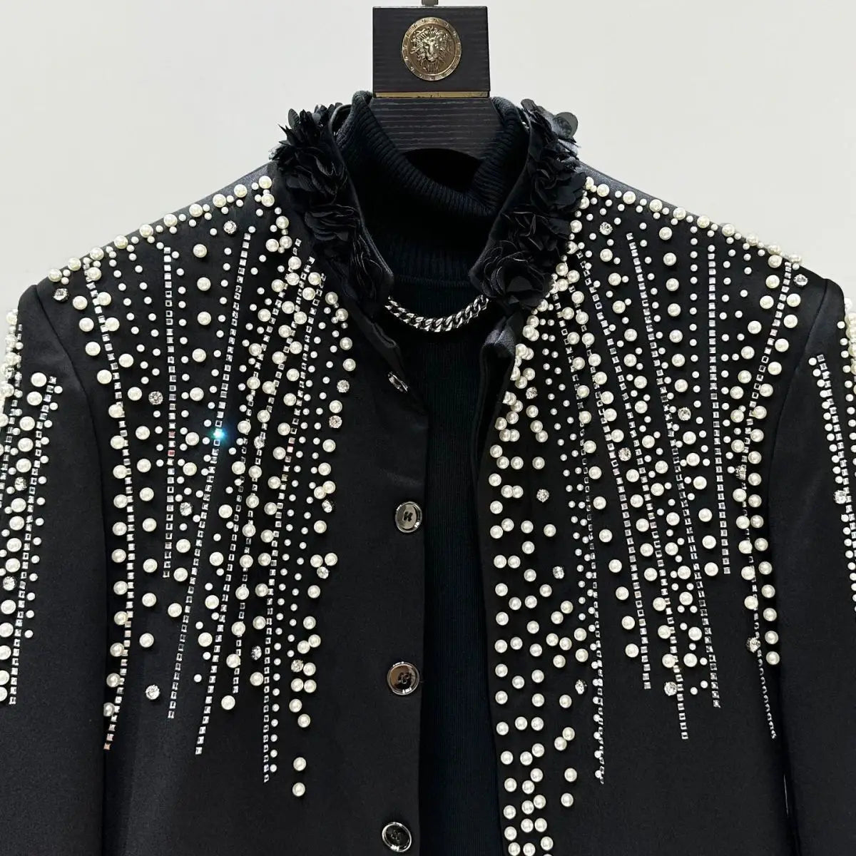 Fashion Men's Jacket Spring Autumn High-End Pearl Niche Personality Design Short Men's Stand Collar Coat