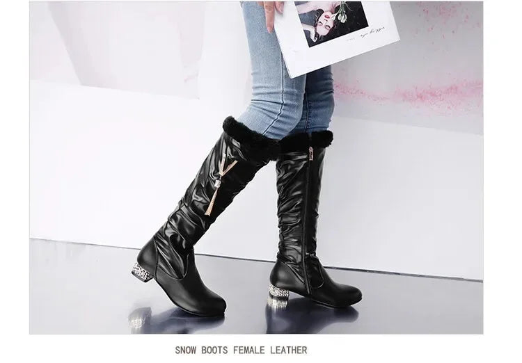 Winter Warm Knee High Boots Women Platform Wedges High Heels Snow Boots Slip on Winter Ladies Shoes White Black Pink 2025