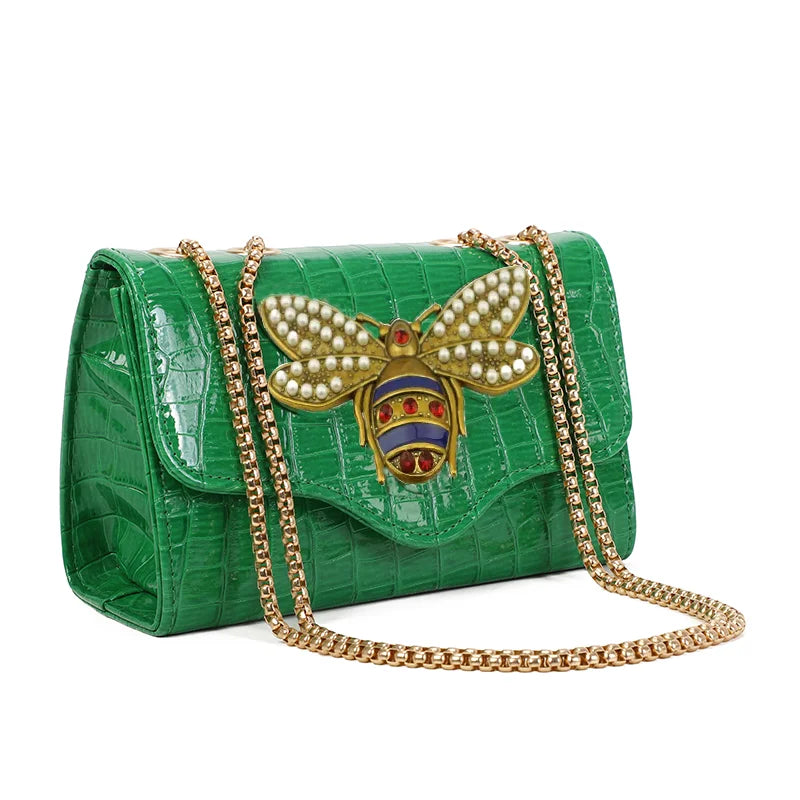 Fashion Luxury Brand Women Handbag 2026 New Retro Bee Female Shoulder Bags Simple High Quality Leather Chain Crossbody Bags
