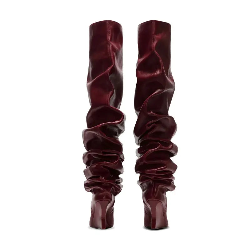 Women's Fashion Pointed Thick Soled Pleated Short Boots, Autumn and Winter Thick Heeled Long Boots, Sexy Runway Women's Boots