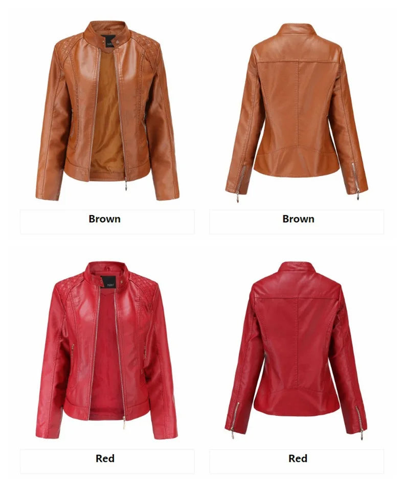 Women's Elegant Stand-up Collar Solid Jacket 2022 Female Three-dimensional Pattern Coat S-4XL New Pu Faux Leather Jacket Women