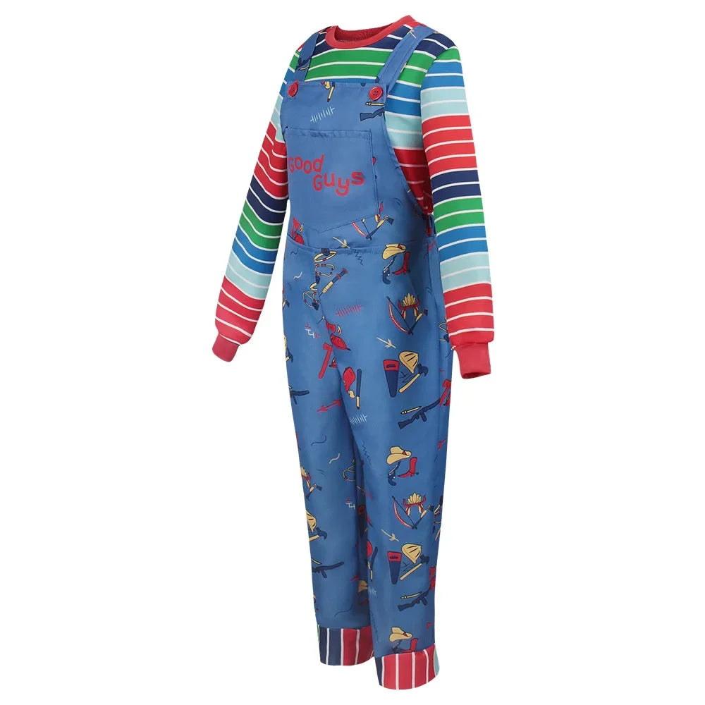 Movie Chucky Cosplay Costume Adult Unisex Dress Top Overall Pants Suit Halloween Uniform Outfit Performance