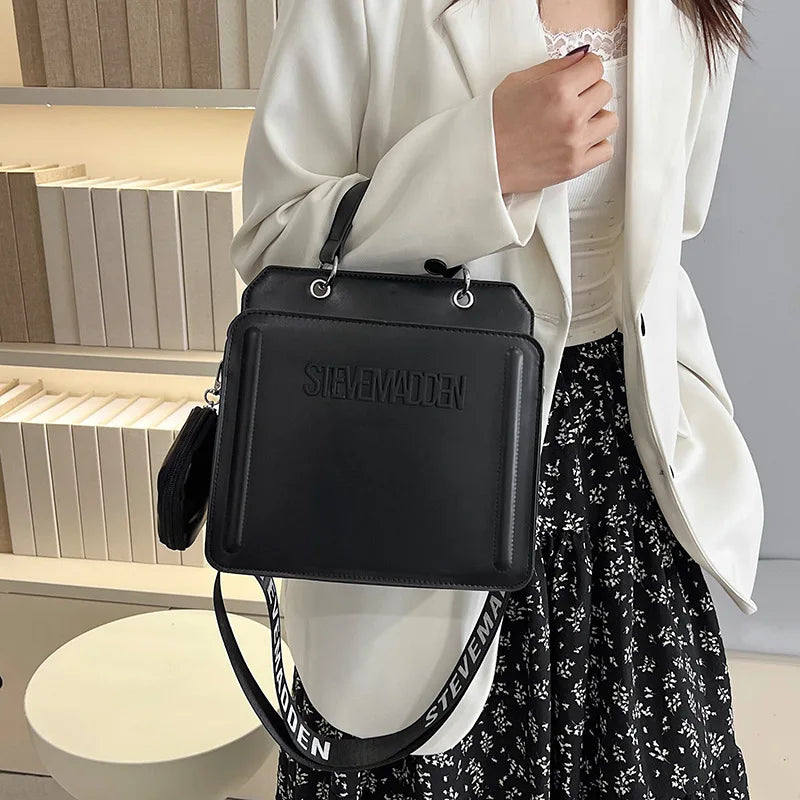 Trendy Commuter Women's Shoulder Bag Fashionable Letter Print Simple Urban Style PU Material Medium Size Zipper Opening Cross...