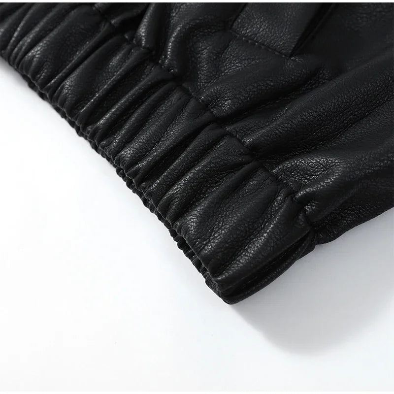Black Short Leather Jacket Vintage Women's Stand Collar Full Sleeve V-neck Loose Jackets 2026 Lady  Autumn Casual Casual Outwear